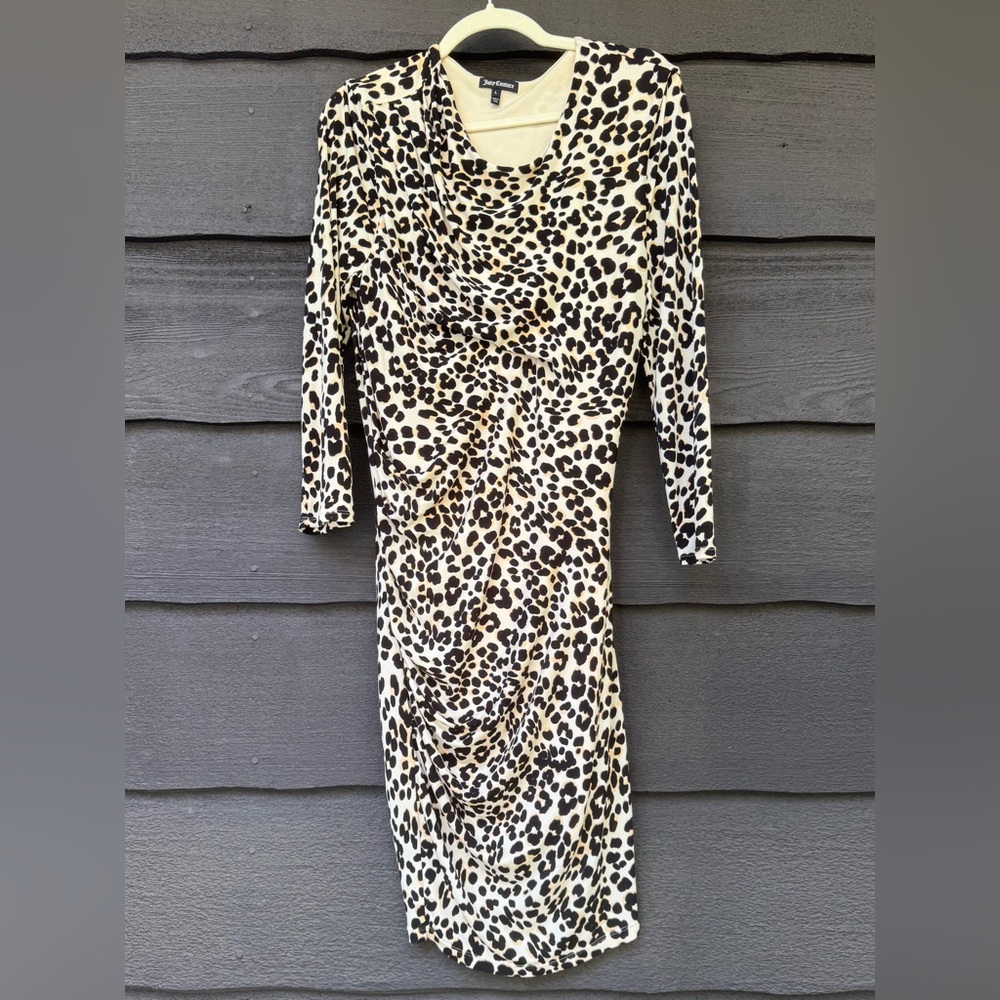 Juicy Couture leopard print ruched dress with 3/4 Sleeves